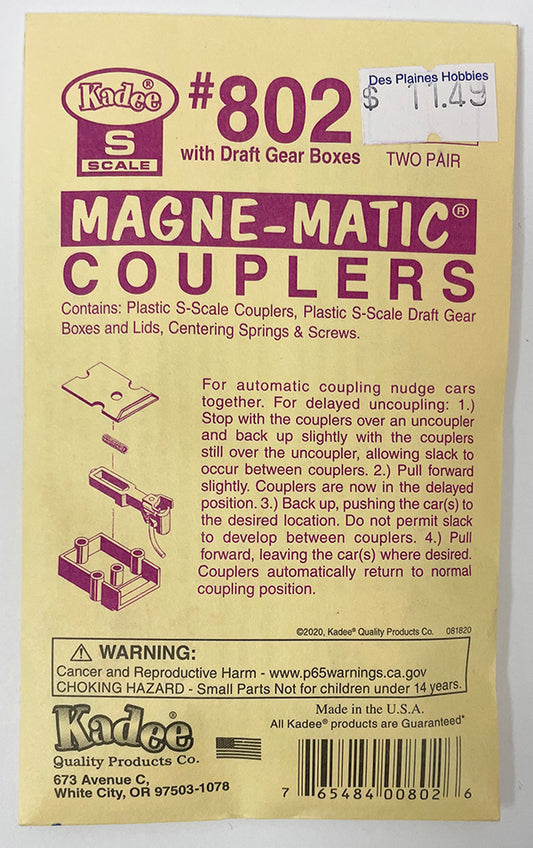 KAD802 S Scale Kadee Couplers Black - 2 Pair