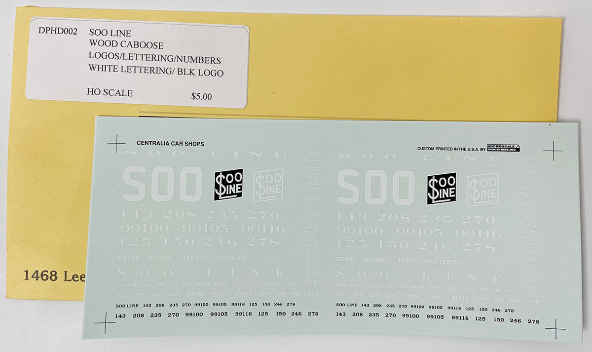 DPHD002 Soo Line Wood Caboose Decal Sheet